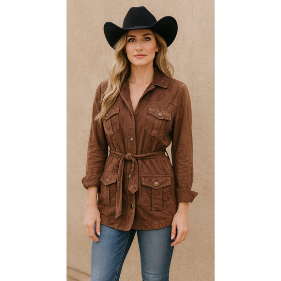 Lilly Pulitzer Soft Lamb Suede Jacket Brown Belted Button Lined XL Rare HTF - Picture 1 of 16